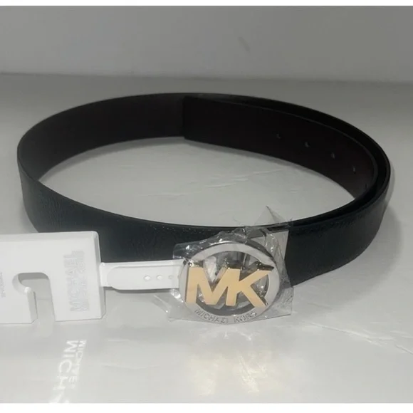 MICHAEL KORS MK Logo Twist Reversible Genuine LEATHER Black & Brown Belt.NWT